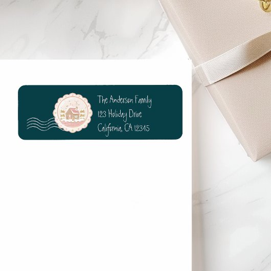 Retro Roze Groen Kerstmis Etiket