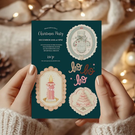 Retro Roze Groen Kerstmis Kaart