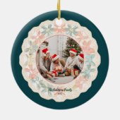 Retro Roze Groen Kerstmis Keramisch Ornament (Achterkant)