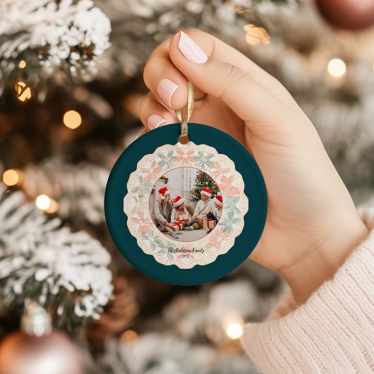 Retro Roze Groen Kerstmis Keramisch Ornament