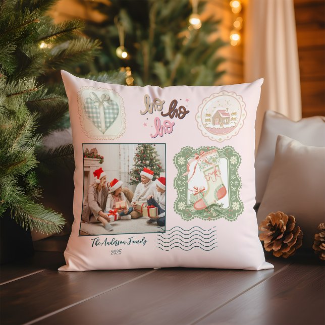 Retro Roze Groen Kerstmis Kussen (Creator heeft geüpload)