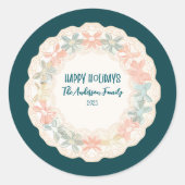 Retro Roze Groen Kerstmis Ronde Sticker (Voorkant)