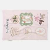 Retro Roze Groen Kerstmis Theedoek (Horizontaal)