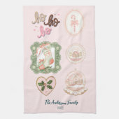 Retro Roze Groen Kerstmis Theedoek (Verticaal)