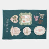 Retro Roze Groen Kerstmis Theedoek (Horizontaal)
