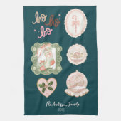 Retro Roze Groen Kerstmis Theedoek (Verticaal)