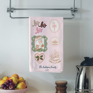 Retro Roze Groen Kerstmis Theedoek