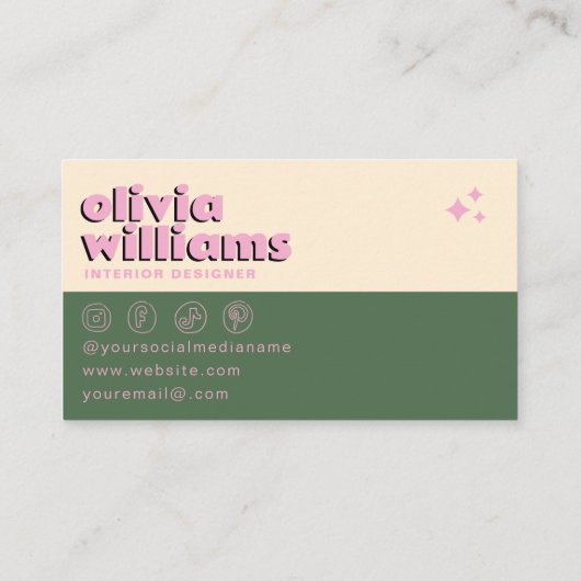 Retro Roze Groen Kleurrijke Groovy Geruite Funky Visitekaartje (Achterkant)