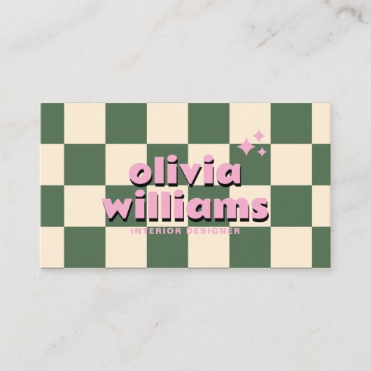 Retro Roze Groen Kleurrijke Groovy Geruite Funky Visitekaartje (Voorkant)