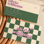 Retro Roze Groen Kleurrijke Groovy Geruite Funky Visitekaartje