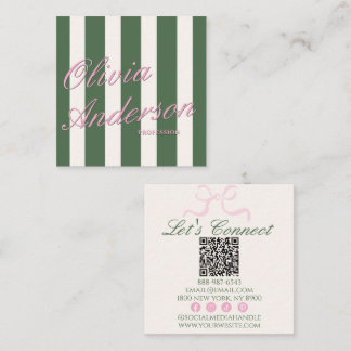Retro Roze Groen Luxe Oud Geld Coquette QR Code Vierkante Visitekaartje