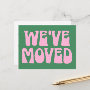 Retro Roze Groen Minimalistisch Verhuisd Nieuw Adr Briefkaart