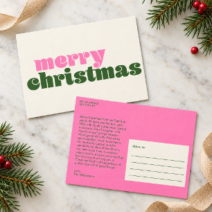 Retro Roze Groen Prettig Kerstmis Familiebrief Briefkaart