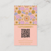 Retro Roze Groen QR Code Groovy Bloemen Girly Visitekaartje (Achterkant)