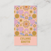 Retro Roze Groen QR Code Groovy Bloemen Girly Visitekaartje (Voorkant)