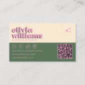 Retro Roze Groen QR Code Groovy Geruit Funky Visitekaartje (Achterkant)