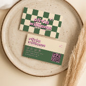 Retro Roze Groen QR Code Groovy Geruit Funky Visitekaartje