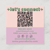 Retro Roze Groen QR Code Groovy Geruit Meisjesacht Vierkante Visitekaartje (Achterkant)