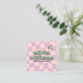 Retro Roze Groen QR Code Groovy Geruit Meisjesacht Vierkante Visitekaartje (Staand voorkant)