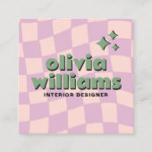 Retro Roze Groen QR Code Groovy Geruit Meisjesacht Vierkante Visitekaartje (Voorkant)