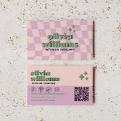 Retro Roze Groen QR Code Groovy Geruit Trendy Visitekaartje