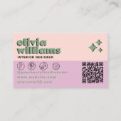 Retro Roze Groen QR Code Groovy Geruit Trendy Visitekaartje (Achterkant)
