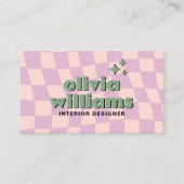Retro Roze Groen QR Code Groovy Geruit Trendy Visitekaartje (Voorkant)