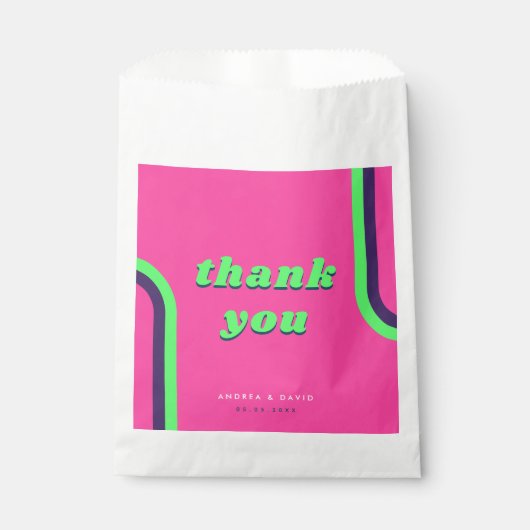 Retro Roze & Groen Verloving Dank u bruiloft Bedankzakje (Voorkant)