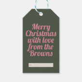 Retro Roze & Groen Vrolijk Kerstfeest Cadeaulabel (Voorkant)