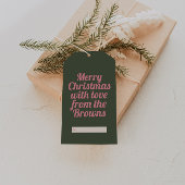 Retro  Roze & Groen Vrolijk Kerstfeest Cadeaulabel