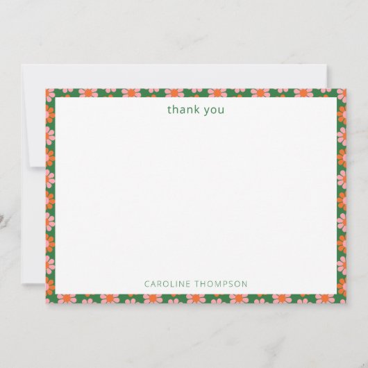 Retro Roze Groene Bloemen Schattige Vrijgezellenfe Bedankkaart (Voorkant)