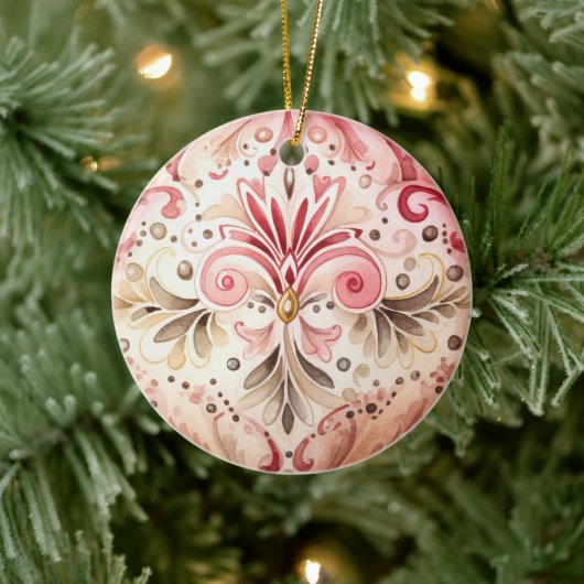 Retro Roze Groene Boho Aquarel Kerstmis Keramisch Ornament (Boom)