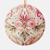Retro Roze Groene Boho Aquarel Kerstmis Keramisch Ornament (Voorkant)