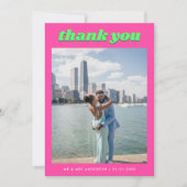 Retro Roze & Groene bruiloft Bedankkaart (Voorkant)