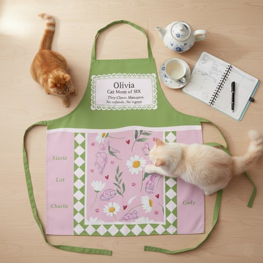 Retro Roze Groene Kat Moeder Persoonlijk Schort