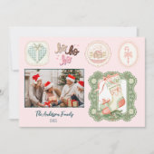 Retro roze groene kerst feestdagenkaart (Voorkant)