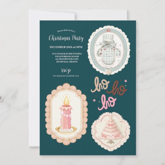 Retro roze groene kerst kaart (Voorkant)