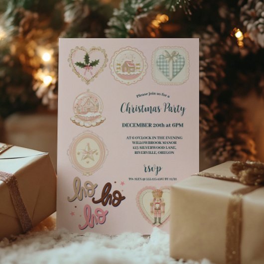 Retro roze groene kerst kaart