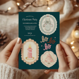 Retro roze groene kerst kaart