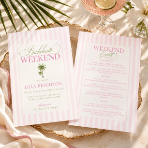 Retro Roze Groene Palm Beach Bachelorette Reisplan Kaart