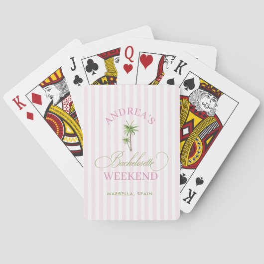 Retro Roze & Groene Palmboom Strand Bachelorette Pokerkaarten (Achterkant)