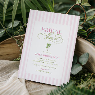 Retro Roze & Groene Palmboom Strand Bruidsdouche Kaart