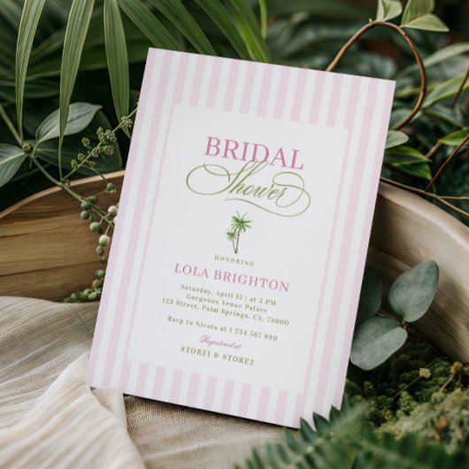 Retro Roze & Groene Palmboom Strand Bruidsdouche Kaart