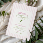 Retro Roze & Groene Palmboom Strand Bruidsdouche Kaart