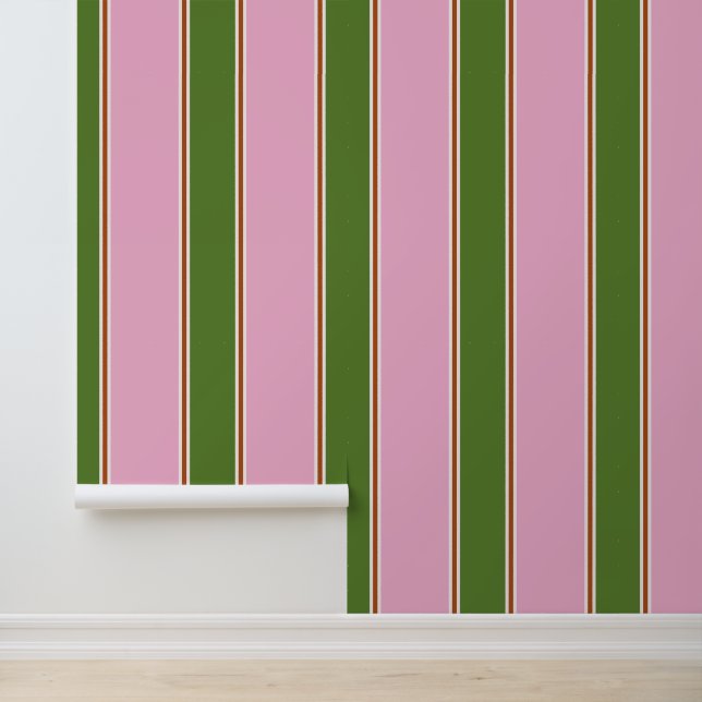 Retro Roze Groene Streep Patroon Behang (Applicatie)