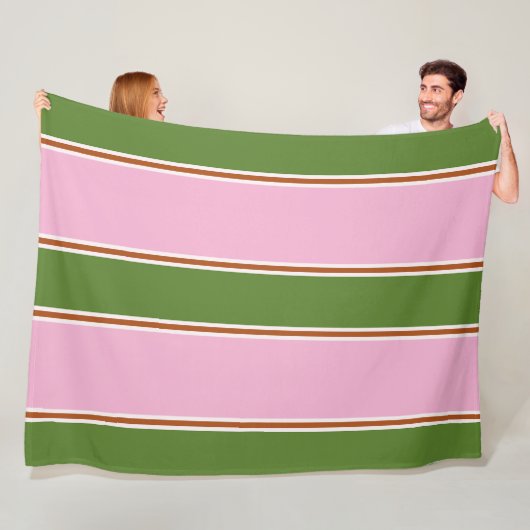 Retro Roze Groene Streep Patroon Fleece Deken (In situ)