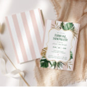 Retro roze groene strepen palmstrand vrijgezellenf kaart