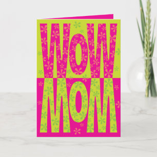 Retro Roze Groovy Bloemstuk Wow Mama Moederdag Kaart
