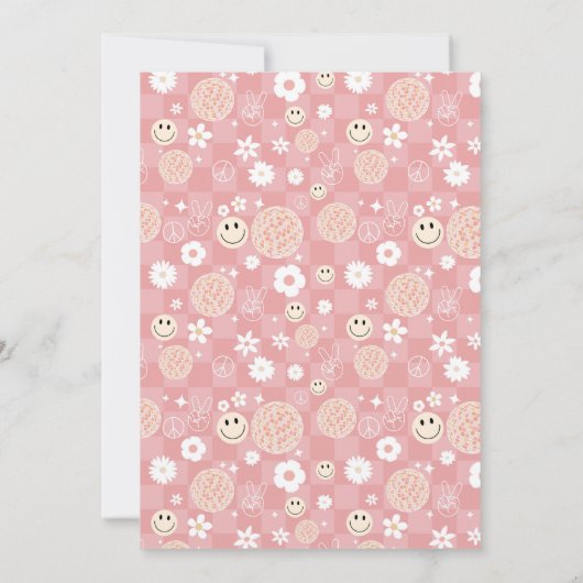 Retro Roze Groovy Geruit Hippie Disco Verjaardag Kaart (Achterkant)