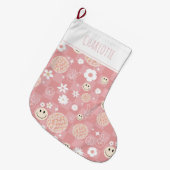 Retro Roze Groovy Geruit Hippie Kinder Meisje Grote Kerstsok (Voorkant (Hangend))